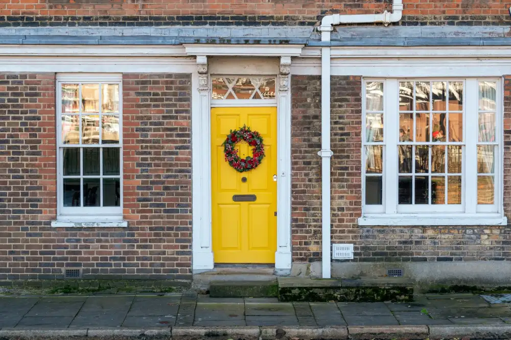 Yellow front door on a red-brick Victorian house – residential locksmith Farnborough front door security check by Locksmith Farnborough